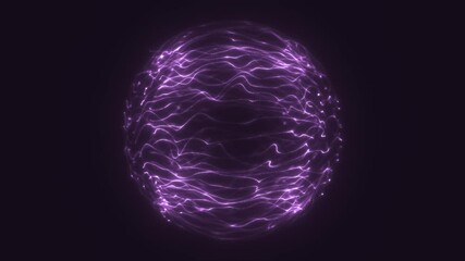 Poster - glowing purple energy sphere formed by dynamic wavy light trails, floating against a dark background