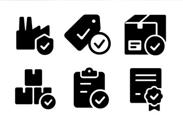 Poster - Vector icon set illustrating quality assurance and logistics processes in supply chain management with various symbols of verification
