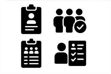 Poster - Vector icon set depicting profiles, groups, and checklists for user management and verification processes