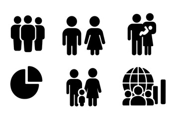 Poster - Vector icon set showcasing people, families, and data representations in a simple, modern style