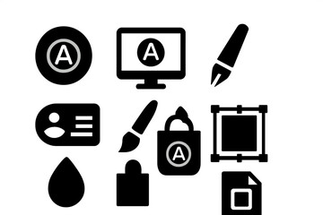 Poster - Creative design vector icon set featuring digital art tools and elements for graphic design and illustration work