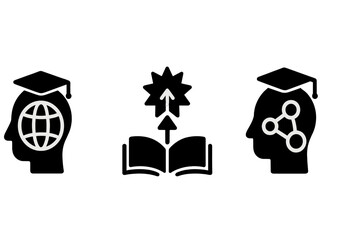 Poster - Educational vector icons representing global knowledge, growth, and scientific exploration in a modern design