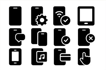 Fototapete - Vector icon set featuring various mobile device symbols indicating functions and notifications