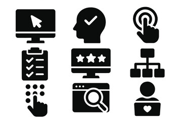 Fototapete - Vector icons depicting various digital activities including selection, evaluation, and navigation in an online environment