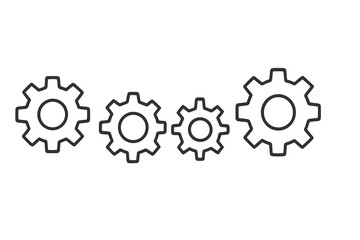 Poster - Vector icon depicting four interlocking gears in varying sizes representing teamwork and mechanical processes