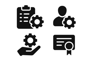 Poster - Vector icons representing management tasks, individuals, and certifications relevant to business operations and processes