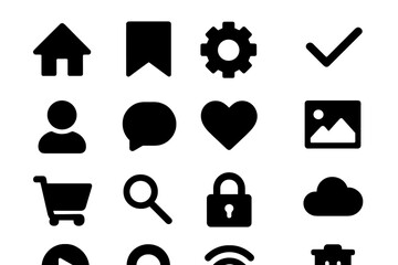 Fototapete - Collection of vector icons featuring common symbols used in digital applications and web design