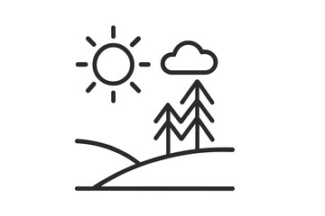 Poster - Nature vector icon depicting sun, clouds, and trees in a serene landscape setting suitable for various design applications