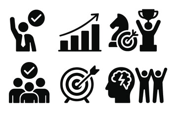 Poster - Vector icon set representing business success, teamwork, and personal development in a modern style