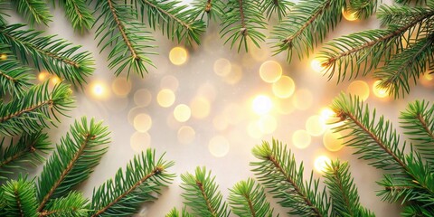 Poster - A Festive Frame of Evergreen Branches with Golden Lights for Holiday Designs