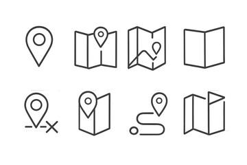 Poster - Vector icon set featuring various map and location markers designed for navigation and mapping applications
