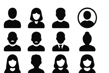 Fototapete - Collection of vector icons depicting diverse human silhouettes in various hairstyles and attire suitable for profile representation