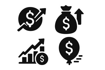 Poster - Vector icons representing financial growth and wealth increase with ascending symbols and dollar signs in various forms