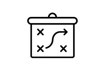 Poster - Stylized vector icon representing a map with directional arrows and marked points for navigation and planning