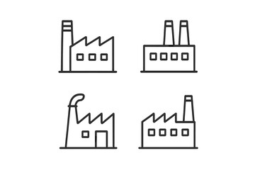 Poster - Vector icons of various factory designs illustrating industrial buildings and structures for graphic projects
