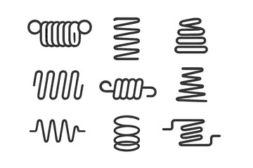 Poster - Vector icon collection showcasing a variety of coiled and wavy lines in simple designs for graphic and web applications