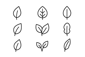 Poster - Collection of simple vector leaf icons representing various leaf shapes and designs suitable for nature-themed projects