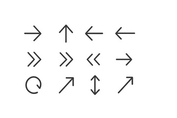 Fototapete - Collection of vector icons depicting various directional arrows and loops arranged in a grid format for graphic design and illustration needs