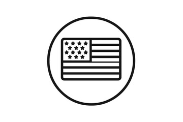 Poster - Vector icon of a simplified American flag design in a circular outline representing national pride and unity