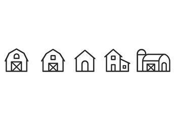Poster - Collection of vector icons representing different styles of barns and farmhouses in minimalist design