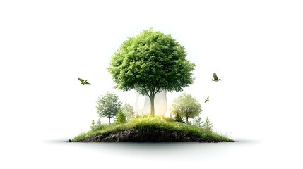 Poster - sustainable energy concept lush green tree growing inside an illuminated lightbulb symbolizing renew
