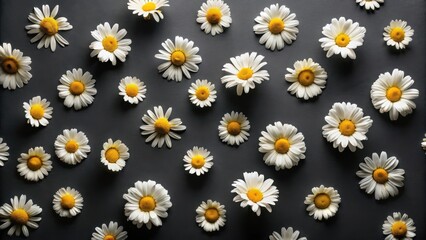 Poster - A profusion of delicate daisies arranged in a captivating pattern on a dark gray background, creating a visually appealing and serene composition.