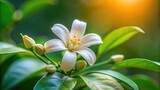 Delicate petals of orange jasmine flower unfold in a subtle dance