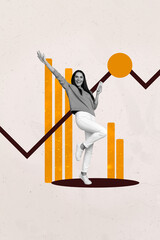 Poster - Poster image sketch vertical collage of happy businesswoman businessman stand chart development graph statistics progress