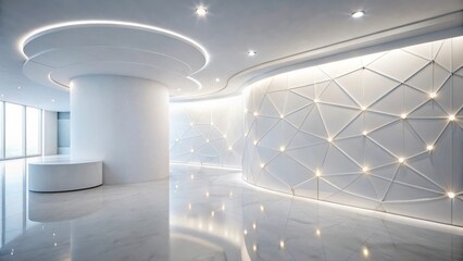 Poster - Modern Minimalist Interior Design  Elegant White Lobby with Geometric Wall and Subtle Lighting