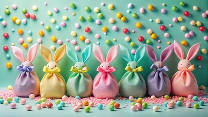 Poster - Pastel Fabric Bunnies Amidst Colorful Sweets A Festive Springtime Display