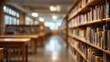 © CreativeCreations - Utilize an abstract, blurred depiction of an empty college library interior with a defocused effect, featuring bookshelves in a blurry classroom