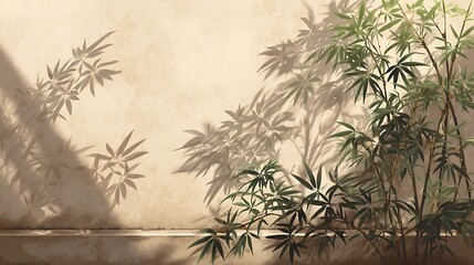 Aufkleber - Tranquil bamboo background with shadows on a plain wall