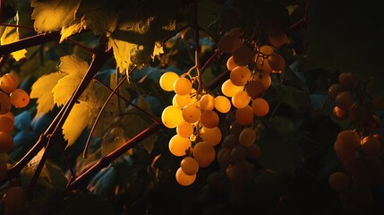 Poster - Sun, kissed grapes on the vine in the evening glow