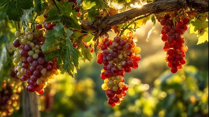 Poster - Sun, kissed grapes on the vine in the evening glow