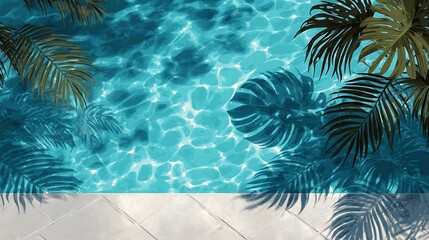 Poster - Summer tropical background, swimming pool with tropical leaf shadow