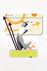 Poster - Image vertical 3d collage poster of happy businesswoman businessman stand arrow gearwheel optimization line goal achievement