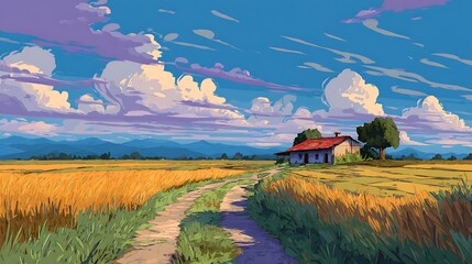 Aufkleber - Srt painting of the countryside flat style cartoon painting illustration