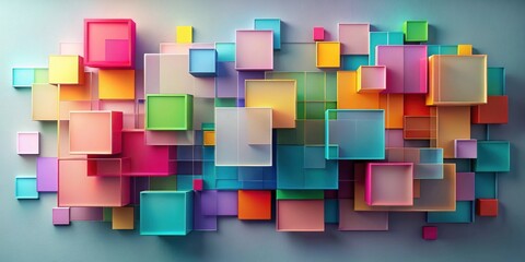Aufkleber - Abstract Colorful Cube Composition A vibrant array of multicolored cubic forms arranged in a dynamic, layered pattern, creating a visually stimulating and modern design element.