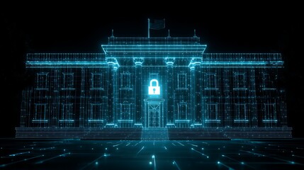Poster - Secure government building with digital lock symbol