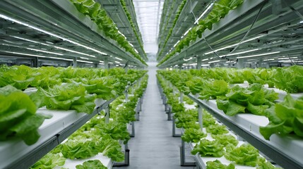 Aufkleber - Scientists cultivate organic lettuce using advanced technology and automation in a modern agricultural greenhouse