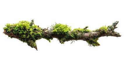 Poster - Rotten branch covered in green moss, isolated on white background