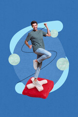 Poster - Poster banner collage of person stand win cross button with angry faces on blue background