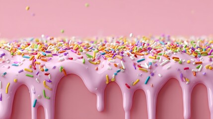 Poster - Pink icing sauce dripping down with colorful sprinkles