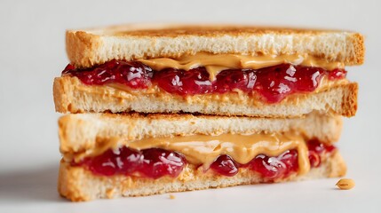 Poster - Peanut butter and jelly sandwich on a white surface close up