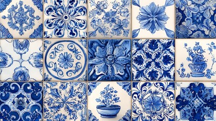 Poster - Pattern of azulejos tiles, watercolor illustration style