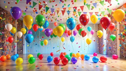Poster - A Festive Room Filled with Colorful Balloons and Confetti, Creating a Joyful and Celebratory Atmosphere