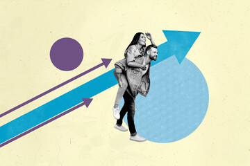 Poster - Image zine trendy pop collage of happy businessman businesswoman stand arrow development success statistics aim achievement