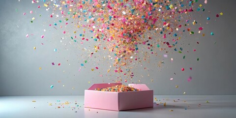 Poster - Pink Box Overflowing with Celebration Confetti Shower A Festive Burst of Joy and Excitement