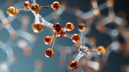 Poster - Molecular structure with connections between atoms on abstract background, macro shot, scientific research in molecular chemistry