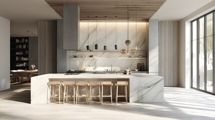 Poster - Modern luxury scandinavian kitchen with light natural materials